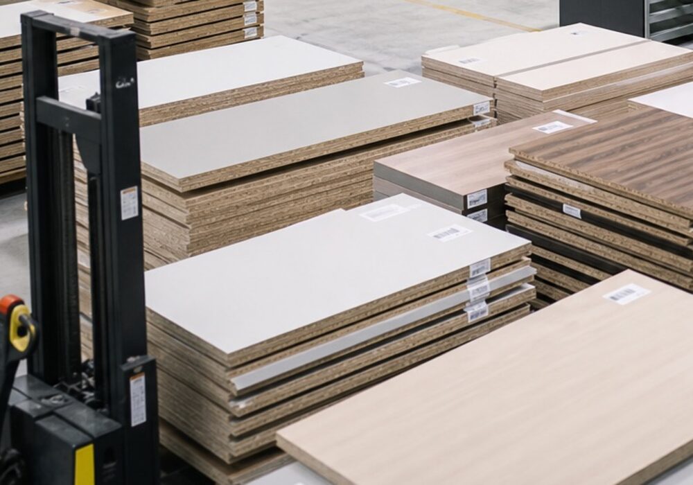 Prepared furniture panels organized for production